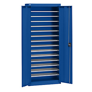 Materialschrank aus Stahlblech, Höhe 1575 mm, enzianblau RAL 5010, 14 Böden.