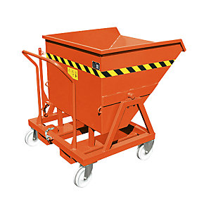 Mobiler Kippbehälter mit Klappmechanismus, ohne Siebeinsatz, Traglast 1000 kg, Volumen 0,4 m³.