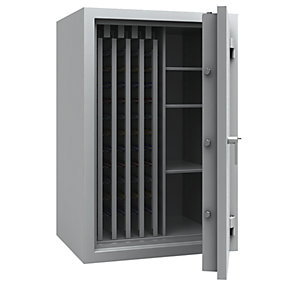 Schlüsseltresor mit ausziehbaren Zwischenwänden, VDMA B und Euro-Norm S2, 1650 Haken, 3 Fachböden, HxBxT 1256 x 836 x 700 mm.