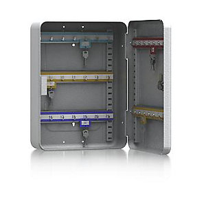 Schlüsselkassette, Stahlblech, lichtgrau, HxBxT 320 x 230 x 90 mm, 35 Haken.