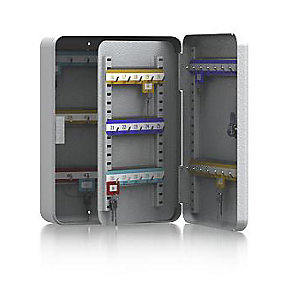 Schlüsselkassette, Stahlblech, lichtgrau, HxBxT 320 x 230 x 90 mm, 50 Haken.