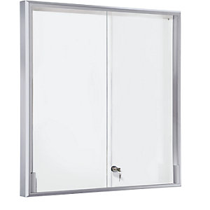 Schaukasten, Alu-Rahmen, Schiebetüren, 12 x DIN A4, BxHxT 910 x 970 x 50 mm, Rahmen eckig.