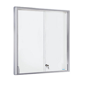 Schaukasten, Alu-Rahmen, Schiebetüren, 12 x DIN A4, BxHxT 910 x 970 x 50 mm, Rahmen gerundet.