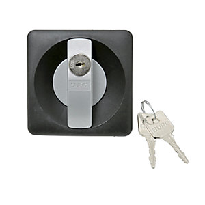 Schloss für Universalschrank, Kunststoff / Stahl, inkl. 2 Schlüssel, schwarz / silber.