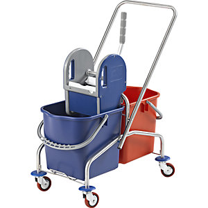 Reinigungswagen Edelstahl, Doppelfahreimer 2 x 25 l, Metallrollen.