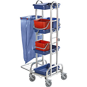 Reinigungswagen Edelstahl, mit 2 x 10-l-Eimer, 1 x 6-l-Eimer, Kunststoffrollen.
