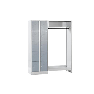 Schließfach-Garderobensystem Dresden, 2 Abteile links, 1 Garderobe, B 1470 mm, lichtgrau / silbergrau.