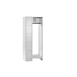 Schließfach-Garderobensystem Dresden, 5 Fächer, 1 Garderobe, B 750 mm, lichtgrau.