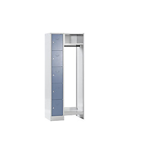 Schließfach-Garderobensystem Dresden, 5 Fächer, 1 Garderobe, B 750 mm, lichtgrau / taubenblau.