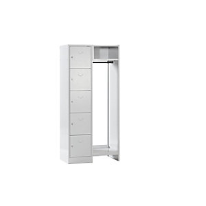 Schließfach-Garderobensystem Dresden, 5 Fächer, 1 Garderobe, B 850 mm, lichtgrau.