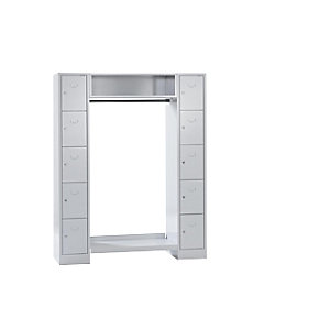 Schließfach-Garderobensystem Dresden, 2 Abteile, 1 Garderobe, B 1470 mm, lichtgrau.