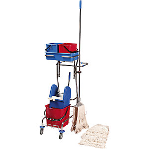 Reinigungswagen-Set, LxBxH 750 x 460 x 1220 mm, treppengängig, Fransenmopp-Set.