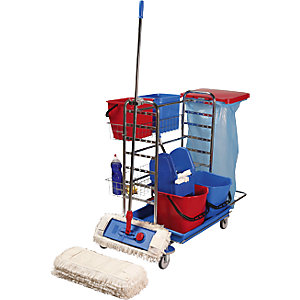 Reinigungswagen-Set, LxBxH 1130 x 670 x 1100 mm, 2 Drahtkörbe, 10 Mopps, Breitwischmopp-Set.