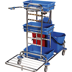 Reinigungswagen-Set, LxBxH 1050 x 580 x 1100 mm, 3 Kunststoffschalen, 10 Mopps, Fransenmopp-Set.