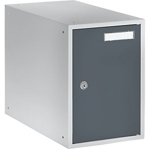 Schließfachwürfel, HxBxT 350 x 250 x 450 mm, Vollblechtür, lichtgrau / basaltgrau.
