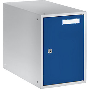Schließfachwürfel, HxBxT 350 x 250 x 450 mm, Vollblechtür, lichtgrau / enzianblau.