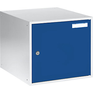 Schließfachwürfel, HxBxT 350 x 400 x 450 mm, Vollblechtür, lichtgrau / enzianblau.