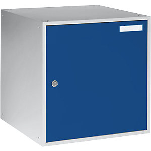 Schließfachwürfel, HxBxT 450 x 450 x 450 mm, Vollblechtür, lichtgrau / enzianblau.