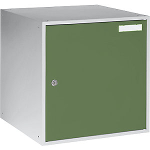 Schließfachwürfel, HxBxT 450 x 450 x 450 mm, Vollblechtür, lichtgrau / resedagrün.