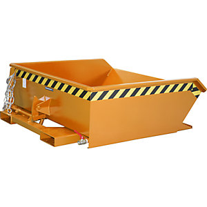 Mini-Späne-Kippbehälter, niedrige Bauhöhe, Volumen 0,46 m³, orange RAL 2000.