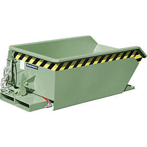 Mini-Späne-Kippbehälter, niedrige Bauhöhe, Volumen 0,23 m³, grün RAL 6011.