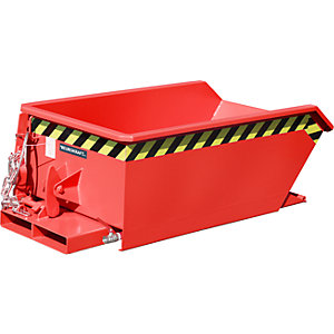 Mini-Späne-Kippbehälter, niedrige Bauhöhe, Volumen 0,23 m³, rot RAL 3000.