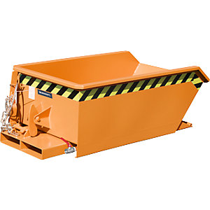 Mini-Späne-Kippbehälter, niedrige Bauhöhe, Volumen 0,23 m³, orange RAL 2000.