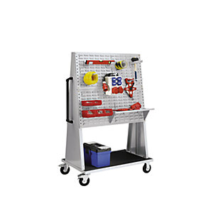 Schlitzplatte aus Stahl für Werkzeugmobil, LxB 991 x 457 mm, weißaluminium RAL 9006.