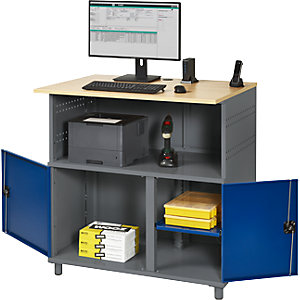 PC-Tisch, mit Mitteltrennwand, anthrazit-metallic / enzianblau RAL 5010.
