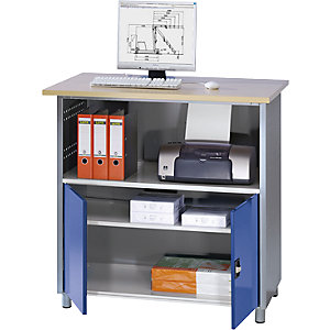 PC-Tisch, mit durchgehendem Fachboden, anthrazit-metallic / enzianblau RAL 5010.