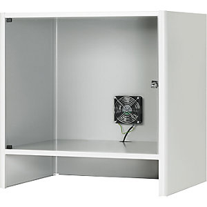 Monitorgehäuse mit integriertem Aktivlüfter, HxBxT 710 x 720 x 550 mm, lichtgrau RAL 7035.
