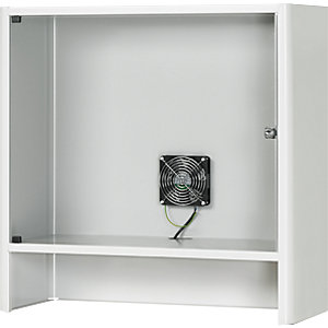 Monitorgehäuse mit integriertem Aktivlüfter, HxBxT 710 x 720 x 300 mm, lichtgrau RAL 7035.