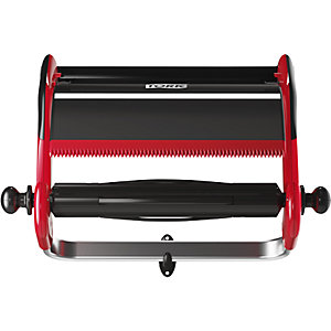 Putzpapierrollenhalter, Wandhalter mit Abreißschiene, schwarz / rot.