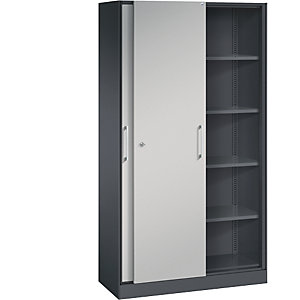 Schiebetürenschrank ASISTO, Höhe 1980 mm, Breite 1000 mm, schwarzgrau/weißaluminium.