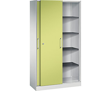 Schiebetürenschrank ASISTO, Höhe 1980 mm, Breite 1000 mm, lichtgrau/viridingrün.