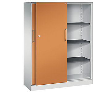 Schiebetürenschrank ASISTO, Höhe 1617 mm, Breite 1200 mm, lichtgrau/gelborange.