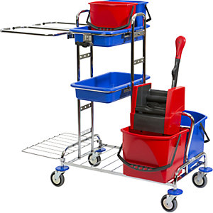 Reinigungswagen VARIANT, LxBxH 1250 x 680 x 1100 mm, 2 x 17-l-Eimer, 2 x 6-l-Eimer.