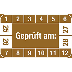 Mehrjahresplakette, Geprüft am, LxH 40 x 25 mm, VE 10 Stk, braun, 25 - 28.