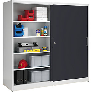 Schiebetürschrank Höhe 1950 mm, mit Mitteltrennwand und 2 x 4 Fachböden, Breite 2000 mm, Tiefe 600 mm, Türen anthrazitgrau RAL 7016.
