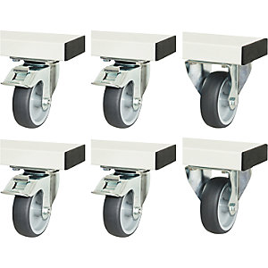 Rollensatz für adlatus 300, 4 Lenkrollen mit Feststeller + 2 Bockrollen, BxL 100 x 30 mm.