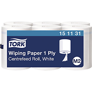 Papierwischtücher Innenabrollung, 1-lagig, weiß, VE 6 Rollen, Advanced Qualität, unperforiert.