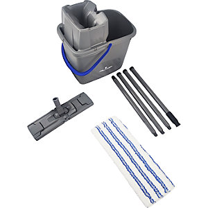 Nasswischeimer-Set, mit 4-teiligem Stiel und Mikrofaser-Mopp, 15-l-Eimer.