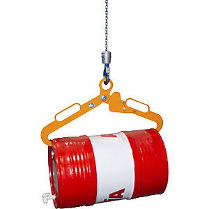 Scherengreifer, für liegende 60-l-Stahl-Spundfässer, gelborange.