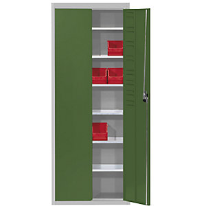 Magazinschrank, ohne Sichtlagerkästen, HxBxT 1740 x 680 x 280 mm, zweifarbig, Korpus grau, Türen grün.
