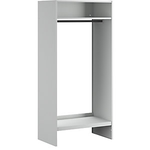 Offene Garderobe, lichtgrau RAL 7035, mit 10 Kleiderbügeln.