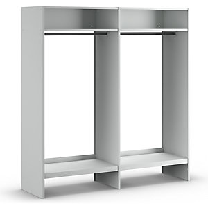 Offene Garderobe, lichtgrau RAL 7035, mit 20 Kleiderbügeln.