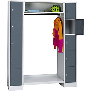 Schließfach-Garderobensystem Dresden, 2 Abteile, 1 Garderobe, B 1470 mm, lichtgrau / basaltgrau.