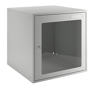 Schließfachwürfel, HxBxT 450 x 450 x 450 mm, Sichtfenstertür, lichtgrau.