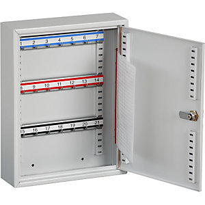 Schlüsselschrank, 21 Haken, HxBxT 350 x 270 x 80 mm, lichtgrau.