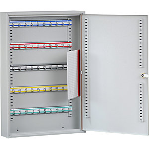 Schlüsselschrank, 50 Haken, HxBxT 550 x 380 x 80 mm, lichtgrau.